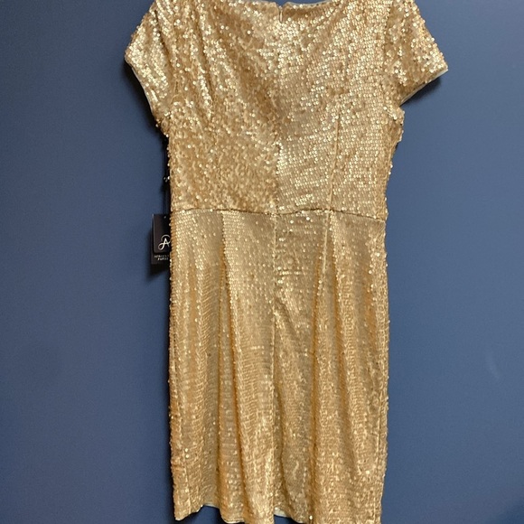 NWT ADRIANNA PAPELL WO SIZE 10 SHORT SLEEVE MIDI GOLD SEQUIN COCKTAIL DRESS - Picture 11 of 13